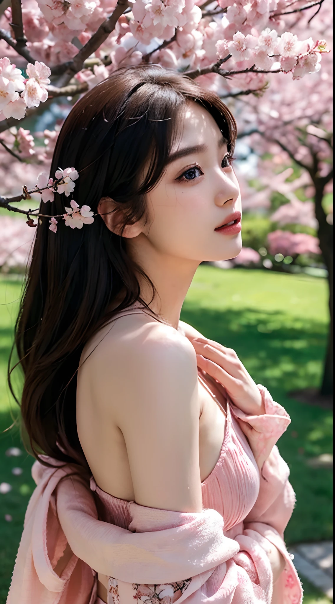 Masterpiece,Very detailed CG unity 8k wallpaper.,1 girl, ,beautiful, realistic, Blurry, Blurry_background, Blurry_ahead, branch, brown_hair, plum blossom, Depth_of_stadium, flower, nose, realistic, alone,Chinese, (((totally naked,I wasn&#39;t wearing anything.)))))), completely naked, ((((หีbeautifulรอยแยกแนบสนิทใขน))),(((Show off a well-shaped pussy.)))), full body shot,Dynamic Pose