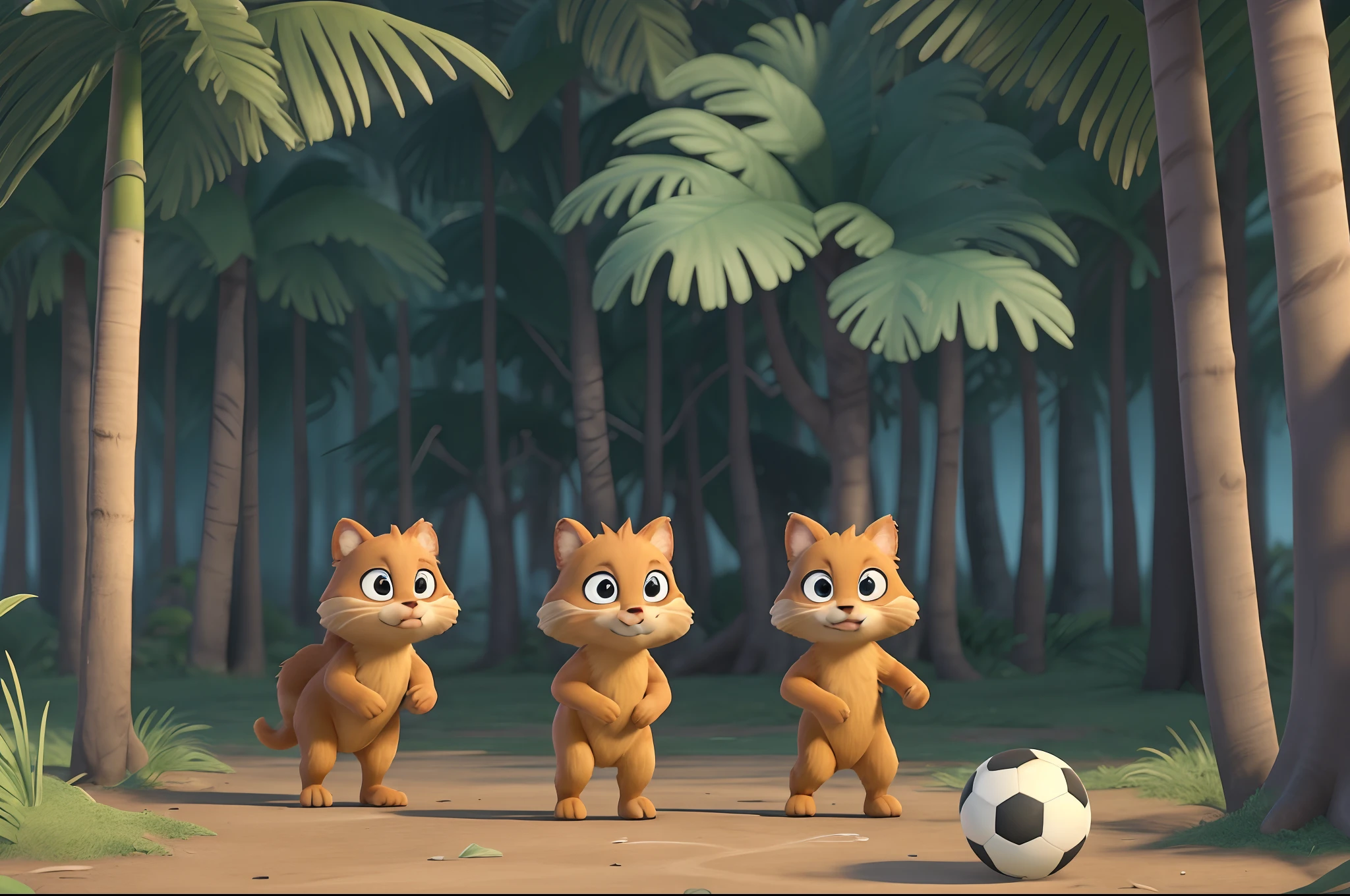 animals playing soccer in the jungle, the environment is fantasy, Disney cartoons, Unreal Engine 5, stylized anime, highly detailed characters, 3D style anime, realistic 3D anime style, stylized 3D, unreal face blue engine, stylized 3D rendering, realistic 3D characters, stylized characters, unreal engine rendering, award-winning image