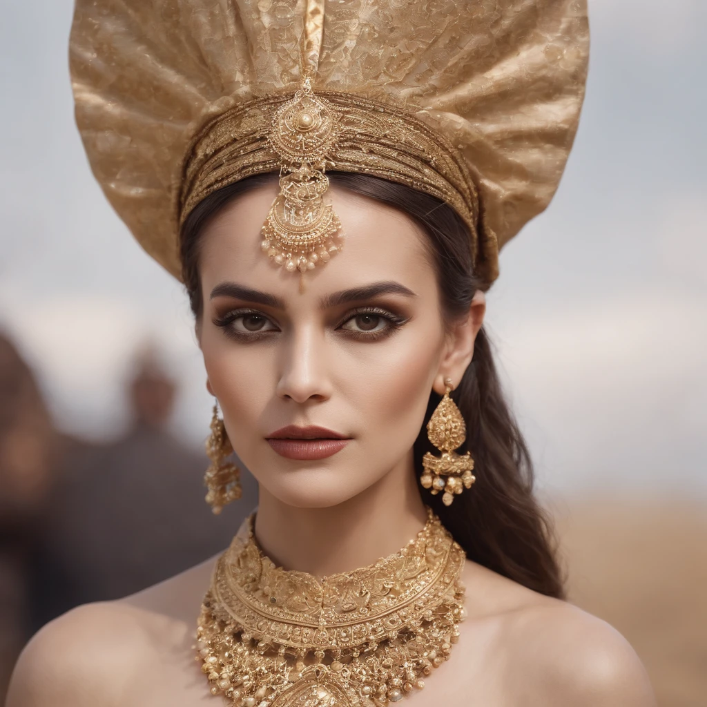 woman dressed golden and gold makeup,in the style of skull motifs,covered in luxurious jewelry, jewelry, luxury, dark white and dark bronze, jewelry by painters and sculptors,high details,realistic,ultra intricate detailing, 8k, Cinematic Lighting, cinematic