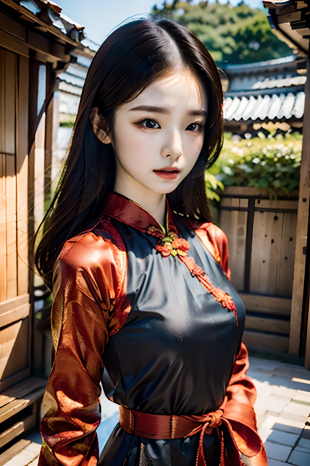 (8K, Raw photo, Best Quality, masutepiece:1.2), (Realistic, Photorealsitic:1.37),1girl in, Cowboy Shot,Professional Lighting, Photon mapping, Radio City, Raw photo、(Photorealsitic:1.4)、Octane number renderin、Complex 3D rendering ultra detail, Studio Soft Light, Rim Lights, vibrant detail, super detailing, realistic skin textures, Detail Face, Beautiful detail eyes, Very detailed CG Unity 16k wallpaper, make - up, (detailedbackground:1.2),Best Quality, 超A high resolution, masutepiece, 1girl in, , Black hair,(Cheongsam), cute face,,kyoto,Five-storied Pagoda,a temple background