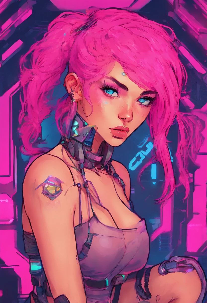 Pink hair, classic outfit and blue eyes