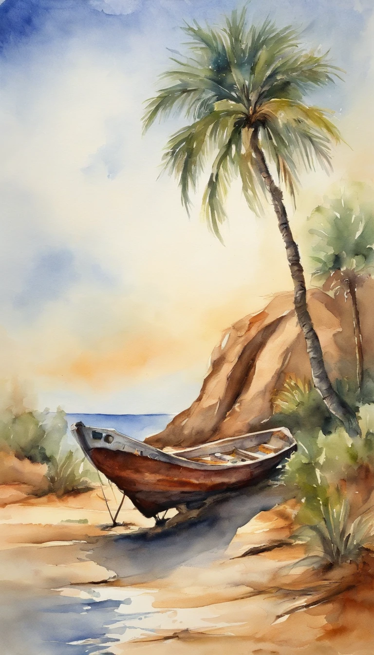 Boat stranded on a desert island