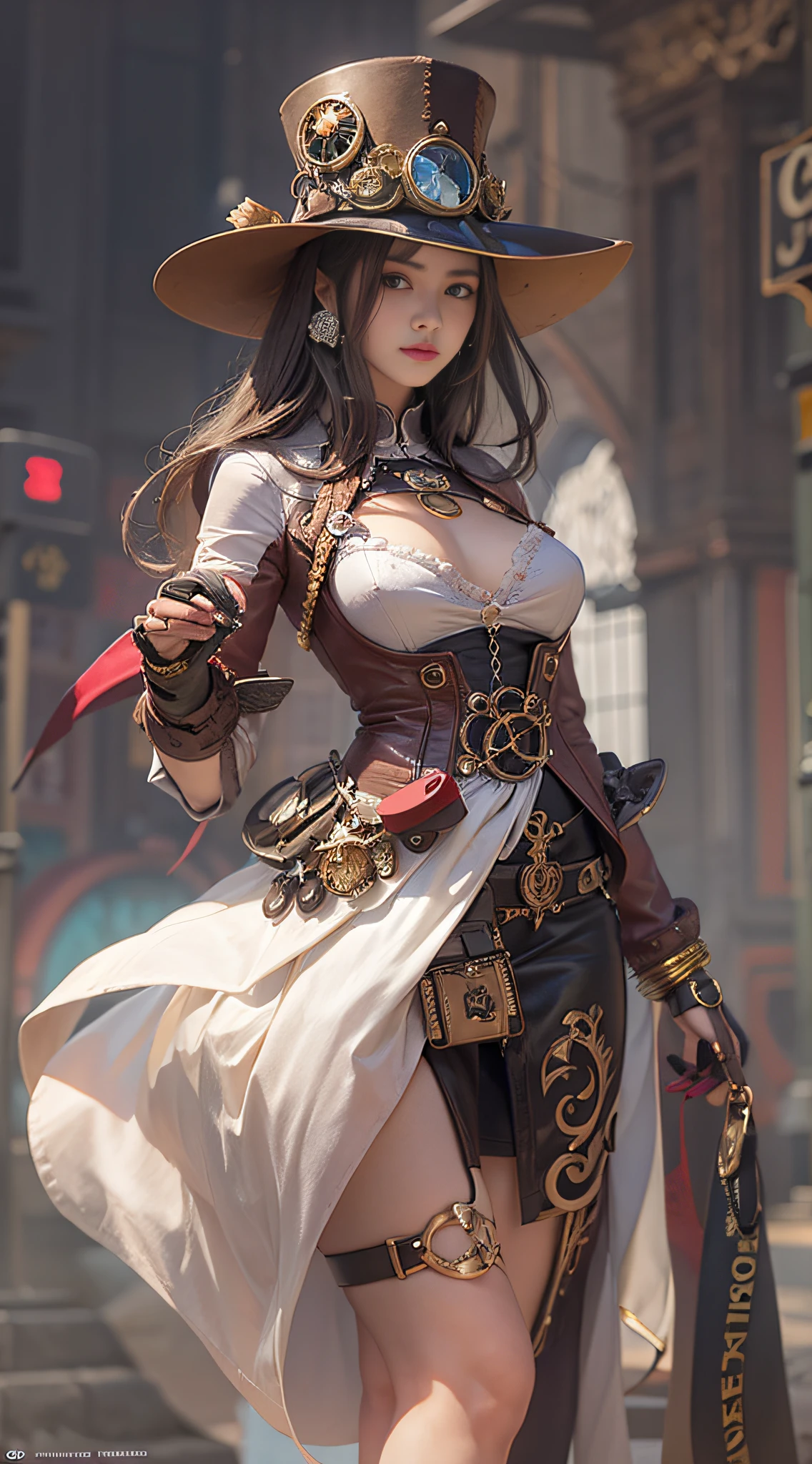 Lady of Alafed – Steampunk costume and hat pose, steampunk beautiful anime woman, by Yang J, guweiz on artstation pixiv, Stunning character art, cushart krenz key art feminine, fantasy outfit, guweiz on pixiv artstation, chengwei pan on artstation, style of wlop