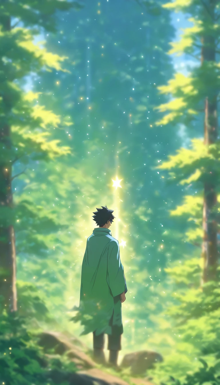 /imagine prompt: A young and handsome man standing before Elder He, his scalp tingling with anxiety, while Elder He is perplexed and anxious, surrounded by a peaceful mountain forest with sunlight streaming through the leaves, creating a mysterious and serene atmosphere, ,32k, best quality, masterpiece, super detail, high details, by Makoto Shinkai ,in the style of the stars art group xing xing, --niji 5"