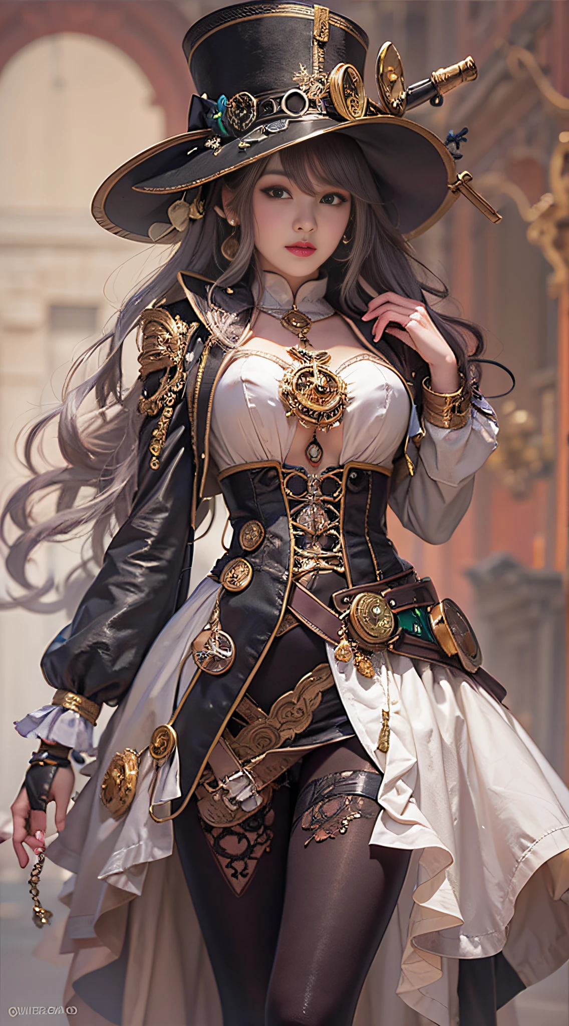 Lady of Alafed – Steampunk costume and hat pose, steampunk beautiful anime woman, by Yang J, guweiz on artstation pixiv, Stunning character art, cushart krenz key art feminine, fantasy outfit, guweiz on pixiv artstation, chengwei pan on artstation, style of wlop