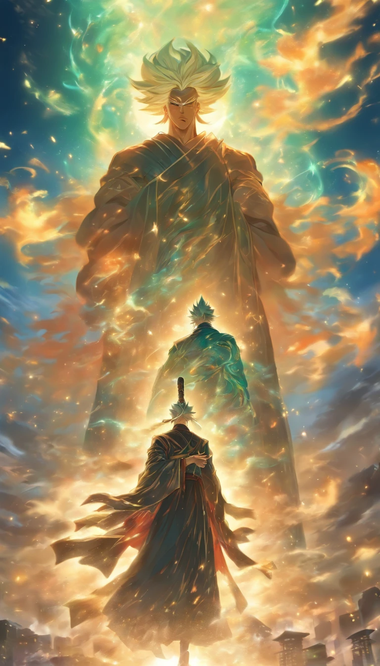 /imagine prompt: An authoritative elder standing on a high platform, wearing a magnificent robe, with a fierce gaze towards two young men, holding a long whip in his hand, a spacious martial arts field surrounded by a tense and oppressive atmosphere, ,32k, best quality, masterpiece, super detail, high details, by Makoto Shinkai ,in the style of the stars art group xing xing, --niji 5"