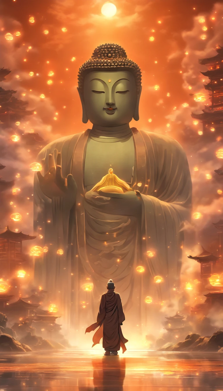 China-style,In the distance, A huge tall Buddha statue stands in space,Gaze at the earth,Standing Buddha statue,with light glowing,Glow effects,Pilgrims on the road,Hyper-realistic,Ultra photo realsisim,Real Photographics,8K,High definition,high qulity,Works of masters,super-fine,Chinese black and white ink style,(((white colors))),Decolorization,Smudge,ink,8K,super-fine,high qulity,(((OC renderer)))