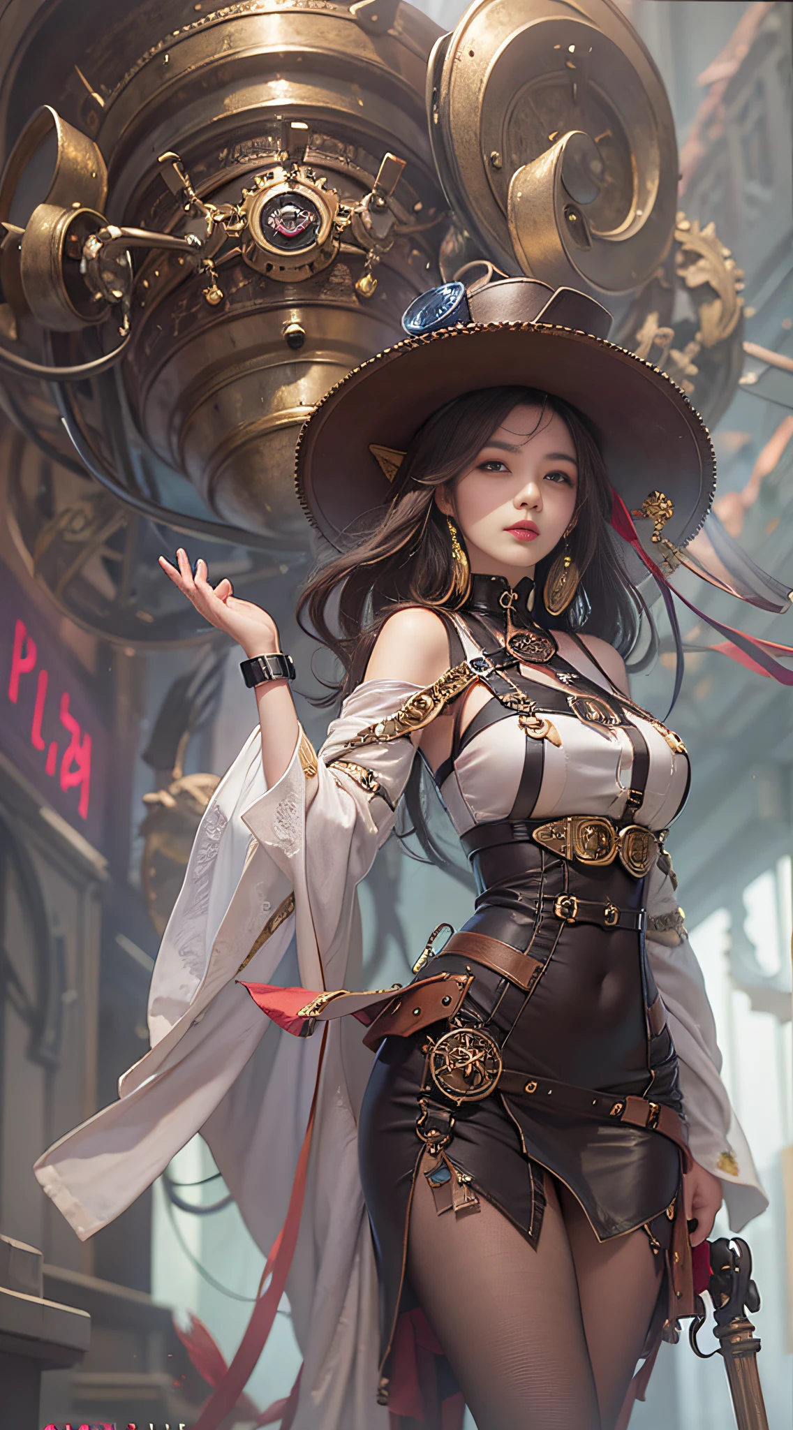 Lady of Alafed – Steampunk costume and hat pose, steampunk beautiful anime woman, by Yang J, guweiz on artstation pixiv, Stunning character art, cushart krenz key art feminine, fantasy outfit, guweiz on pixiv artstation, chengwei pan on artstation, style of wlop