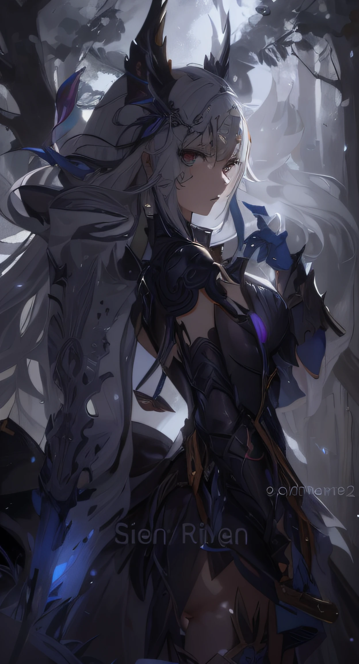 um close up de uma mulher com uma espada em uma floresta, por Yang J, Artgerm extremamente detalhado, fanart melhor artstation, 8k arte detalhada de alta qualidade, Rossdraw Sakimimichan, epic exquisite character art, Wlop Ross, Rossdraw 2. 5, arte detalhada do personagem de anime, arte detalhada do anime, arte de anime digital detalhada, divindade de cabelos brancos , Make the first image with the armor of the second image , nao use o texto que esta na imagem ,