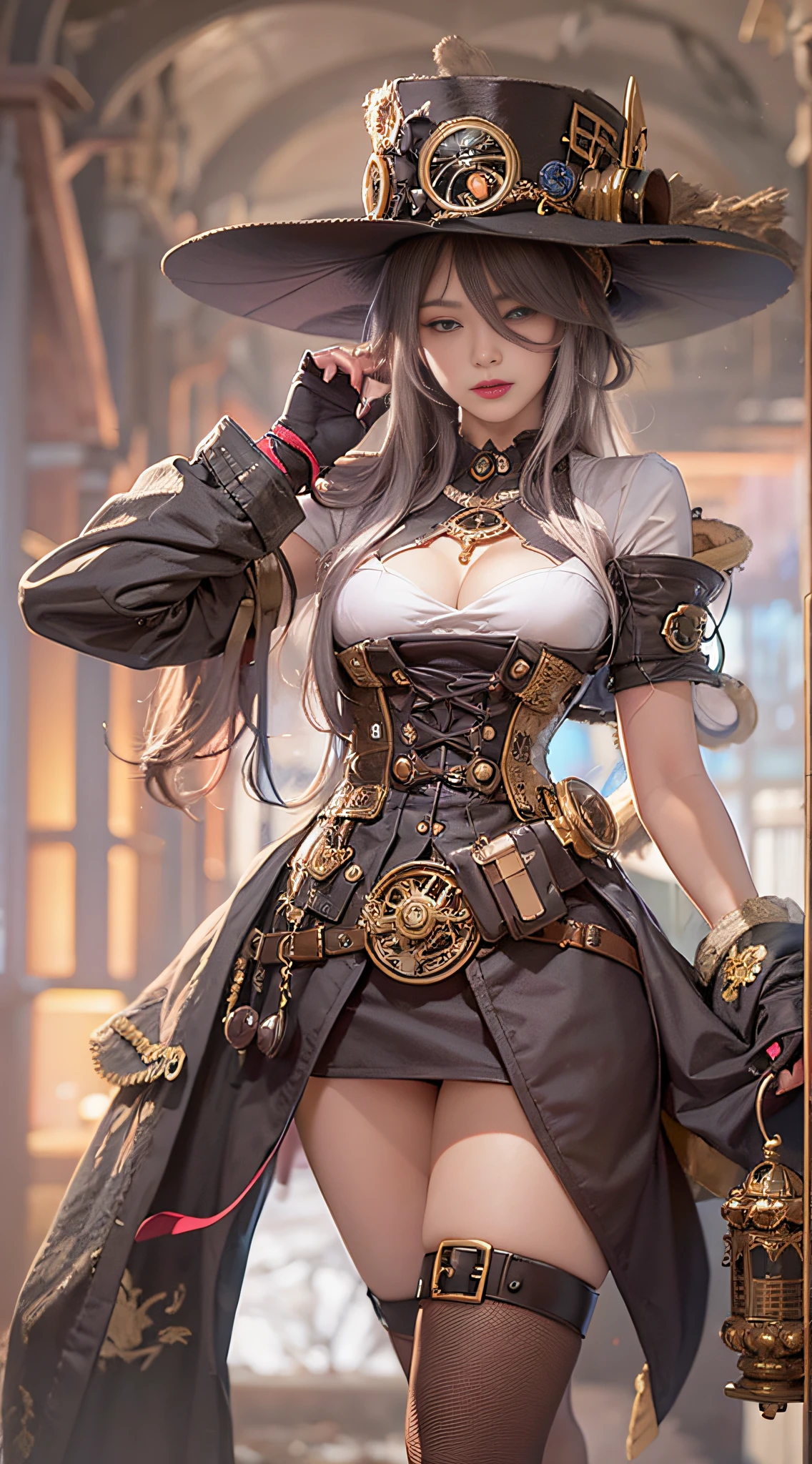 Lady of Alafed – Steampunk costume and hat pose, steampunk beautiful anime woman, by Yang J, guweiz on artstation pixiv, Stunning character art, cushart krenz key art feminine, fantasy outfit, guweiz on pixiv artstation, chengwei pan on artstation, style of wlop