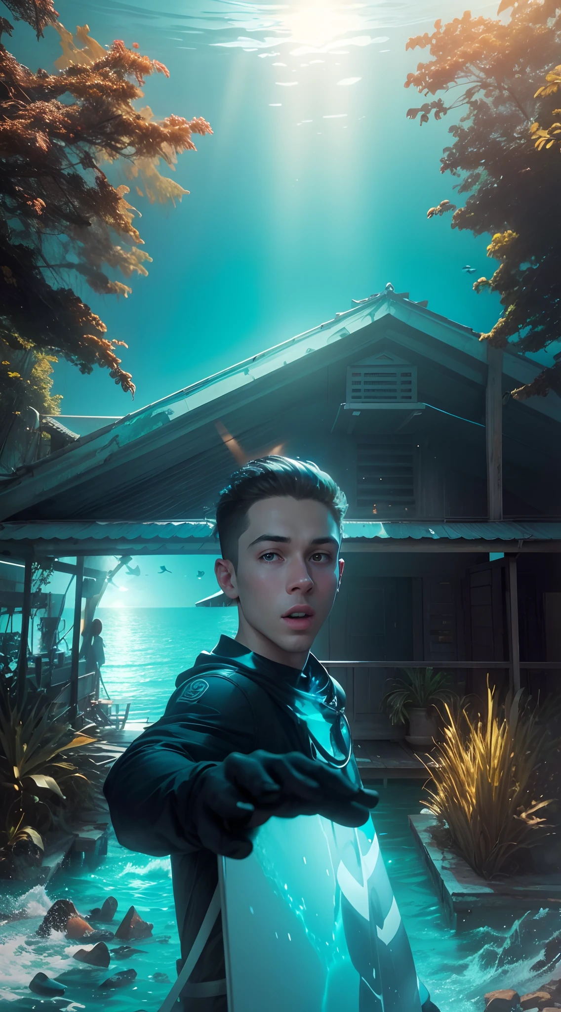 Change background into a ocean, James board into IR
