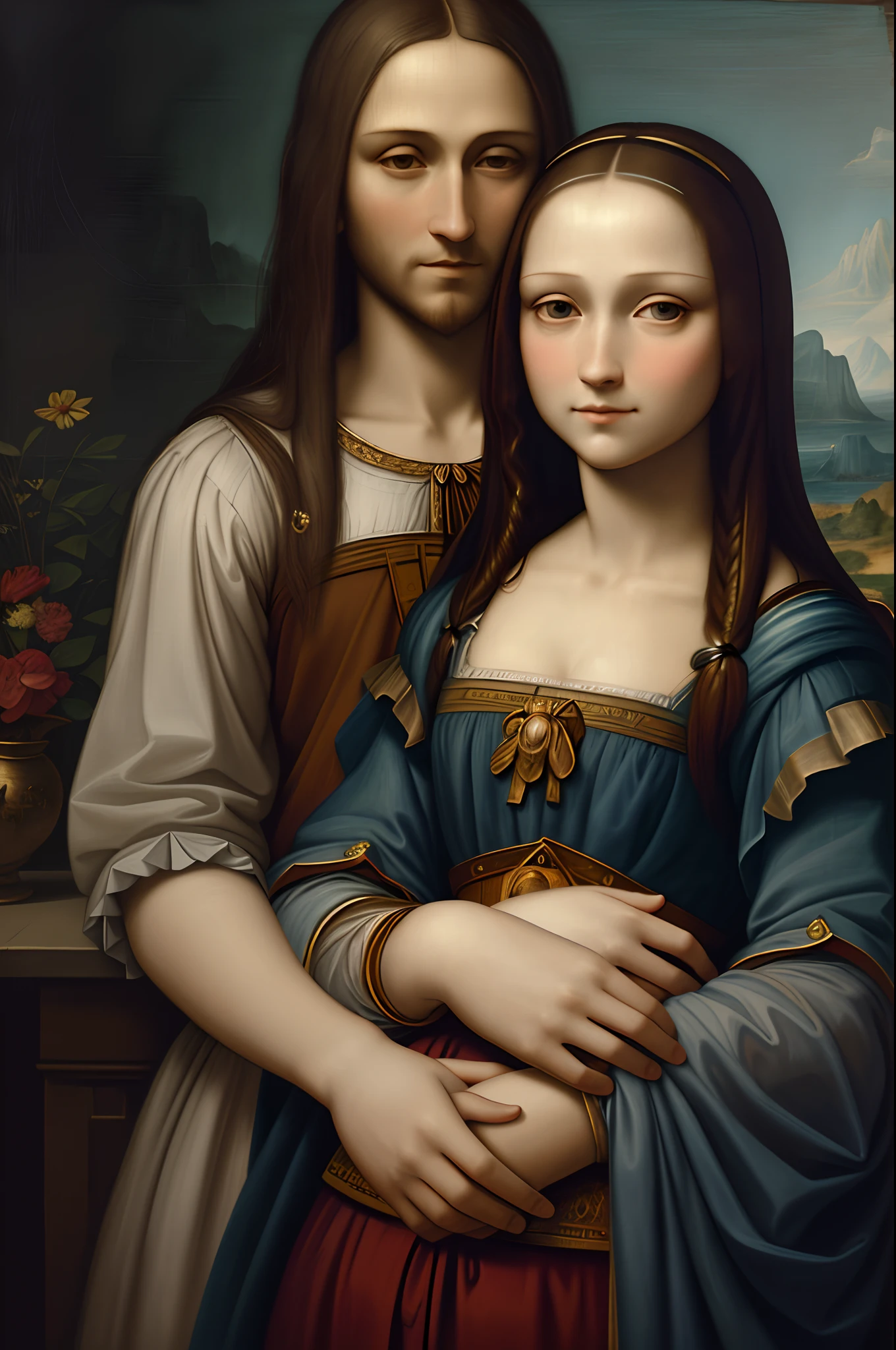 Title: "Monalisa and Leonardo: Embracing Real Life"
Description: Imagine an ultra-realistic work of art, in 8K resolution, that brings a captivating vision of Monalisa embracing Leonardo da Vinci himself. The painting depicts an exciting and intimate scene, where the mysterious and enigmatic figure of the Monalisa, famous for her enigmatic smile, is wrapped in a warm embrace with the Renaissance master who created her.
In this detailed and meticulous depiction, the artificial intelligence captures every nuance of his facial expressions, the subtle traces of his hands intertwining, and the soft shadows that frame this scene of affection. The painting is so realistic that you can feel the texture of the brush strokes and see the sparkle in the eyes of both characters, conveying a genuine and sincere emotion.
The combination of realistic painting technique with the precision and detail of artificial intelligence results in a work of art that transcends imagination, immersing the viewer in an intimate moment between Monalisa and its creator, Leonardo da Vinci. Prepare to be transported to a reality where these two icons meet in an affectionate and eternal embrace.
Witness this fusion between the past and the future of art, where artificial intelligence brings to life the vision of one of humanity's greatest geniuses, Leonardo da Vinci, and brings Monalisa to life in a unique and palpable proximity. This ultra-realistic artwork promises to amaze and surprise, taking you on a unique and emotional visual journey.
8k, high definition, hyper-realistic, + cinematic plan + dynamic composition, incredibly detailed, sharpness, detail details + night with light + perfectionism + award-winning realism ((ambient lighting))