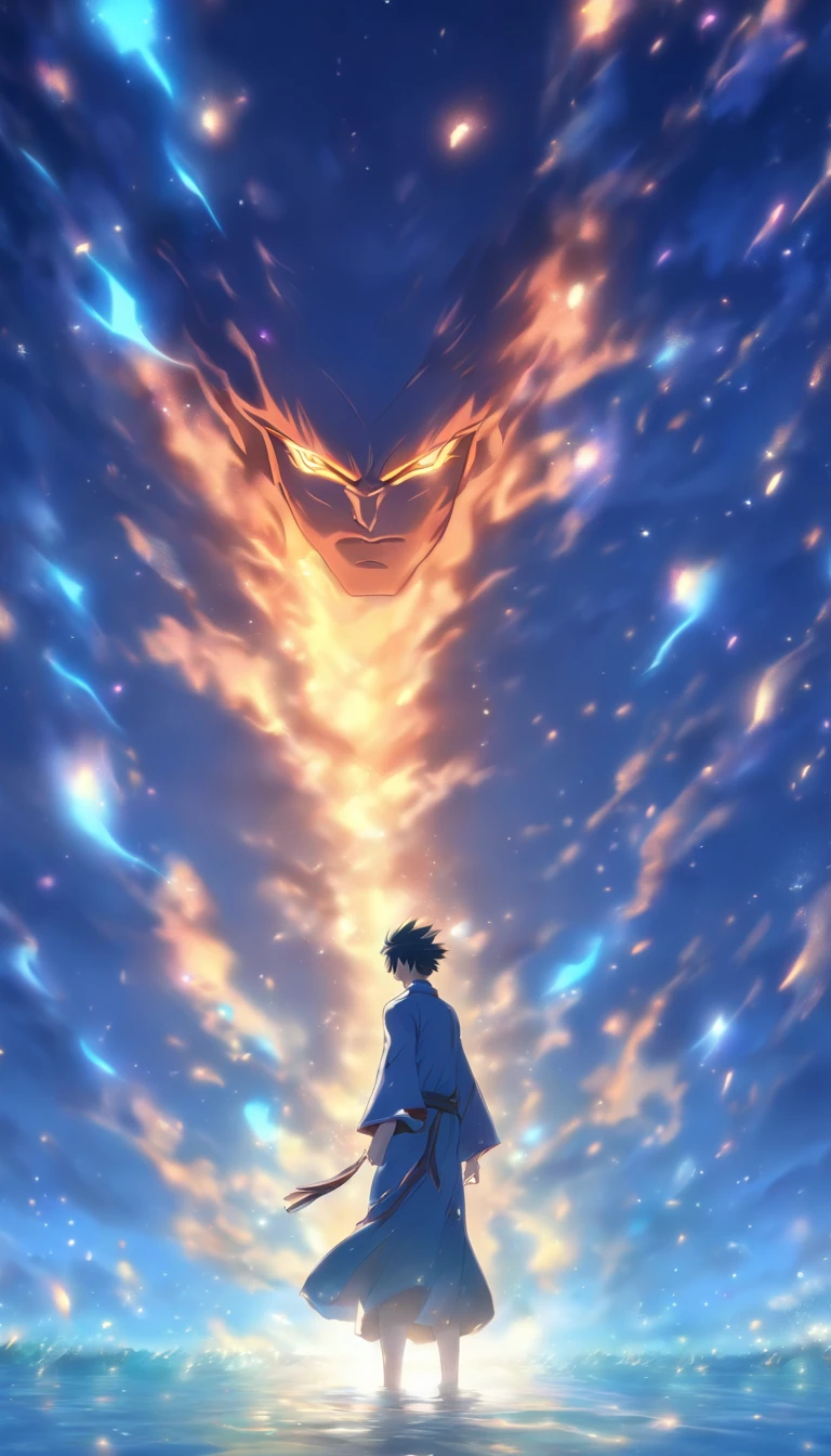 /imagine prompt: An elder standing there, gazing sharply at the protagonist, the protagonist quickly waving his hand to show no hostility, a quiet atmosphere surrounding them as if time has stopped, ,32k, best quality, masterpiece, super detail, high details, by Makoto Shinkai ,in the style of the stars art group xing xing, --niji 5"