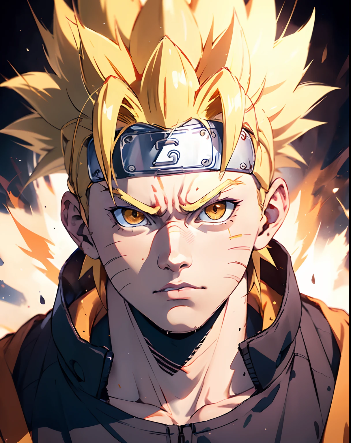 Naruto, Naruto uzumaki, Create a mascular Naruto uzumaki avatar, a close badass look. Inspired by Naruto uzumaki from Naruto, photo (photorealism) (realistic) (ultra HD) (8k wallpaper) (fine details) (extreme details on face)