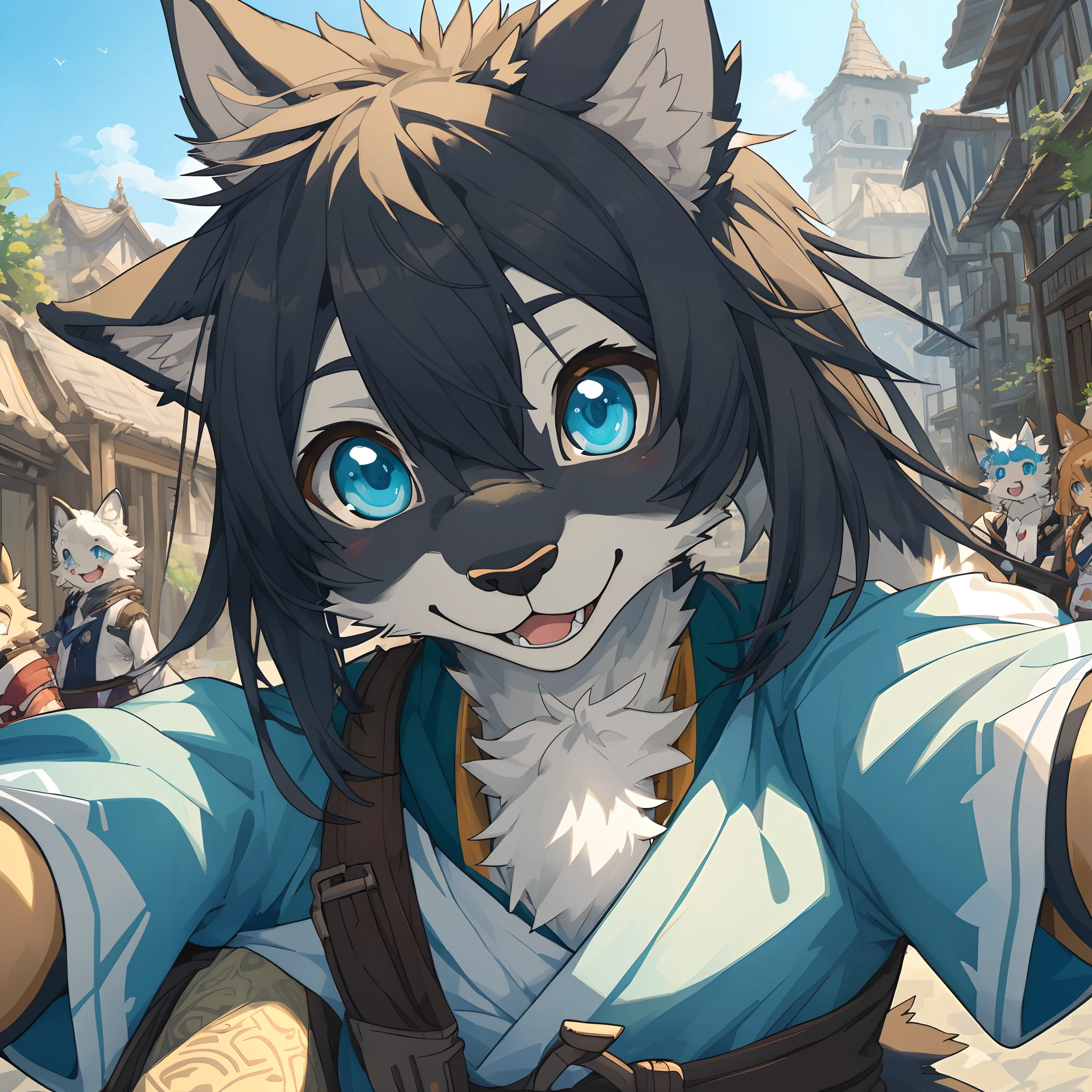 top quality, best quality, High-quality illustrations, masterpiece, super high resolution, detailed background, detailed background, World Heritage Site, 6+boys, 6+girls, Happy, joyful, absurdres(highly detailed beautiful face and eyes)perfect anatomy(Photos of solo travelers)(kemono, furry anthro)selfie,
