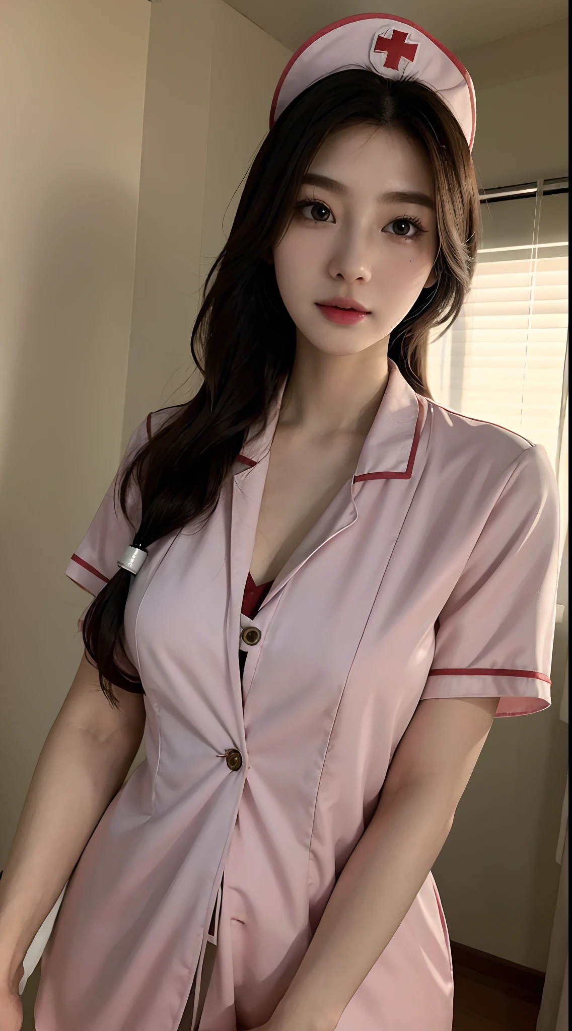 Best quality, 4K,8K,Realistic, Photorealistic, extremely detaile, An extremely delicate and beautiful, Photo, Japanese and Korean beauties,South Korean beauties,(Nurse outfit,nurses uniform,cosplay costume,Role play nurse costume:1.37),Large breasts,perfect boobs,(Beautiful detailed eyes,beautiful detailed lips,Extremely detailed eyes and face,long eyelasher), Beautiful hair, joyful expressions