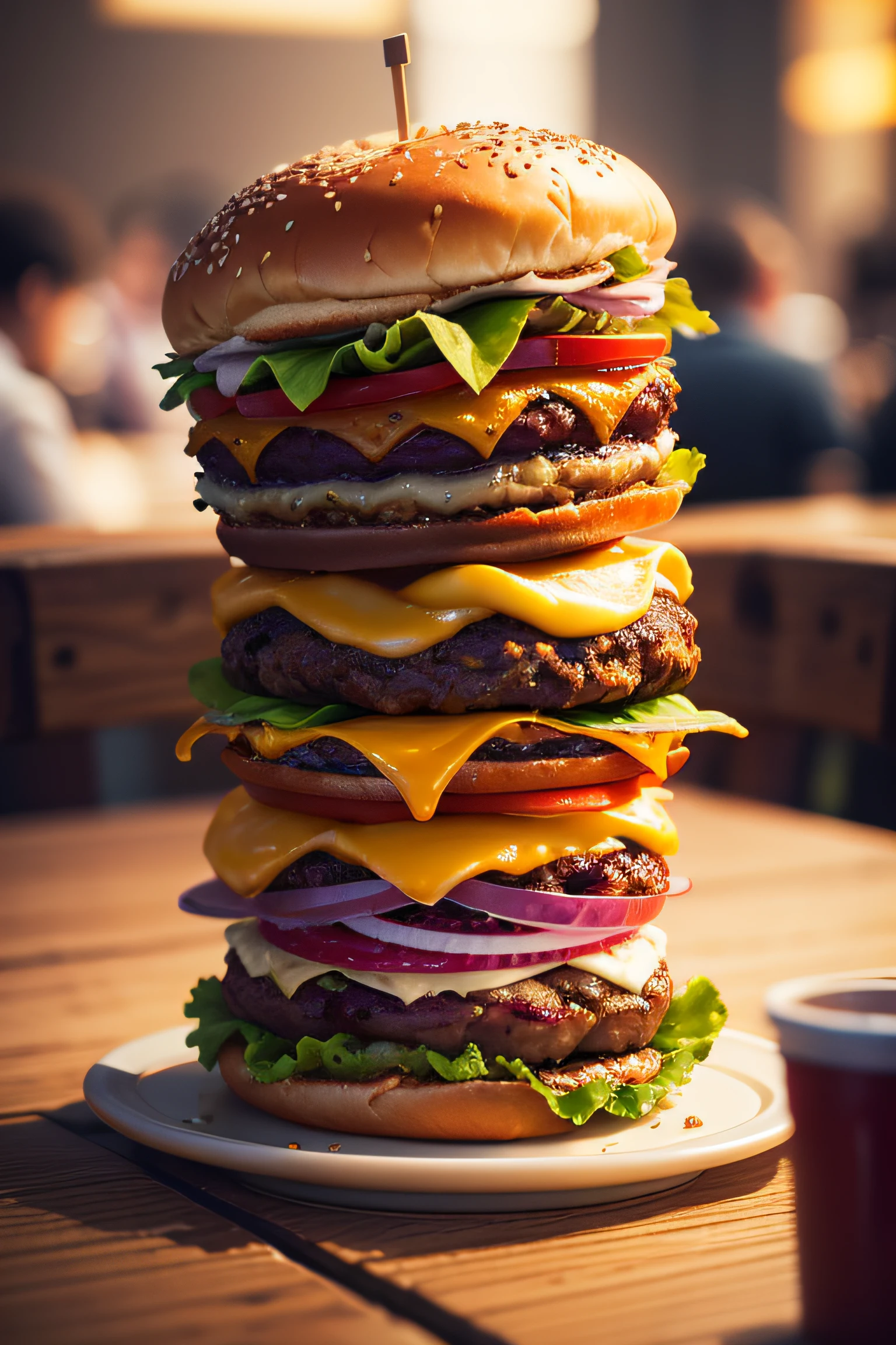 A burger falling in pieces juicy, tasty, hot, promotional photo, intricate details, hdr, cinematic, adobe lightroom, highly detailed