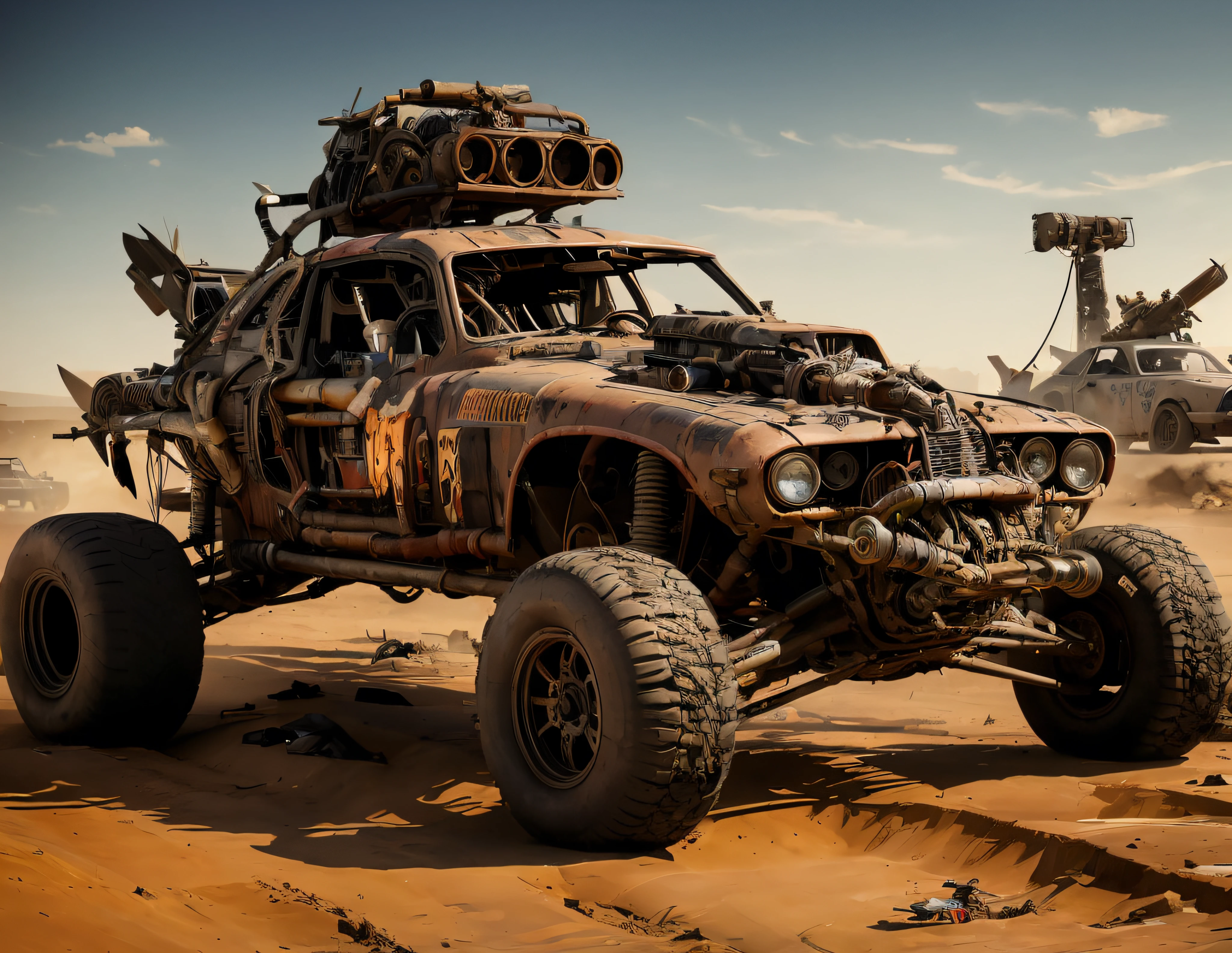 MadMax style, postapocalyptic wasteland killer ratrod