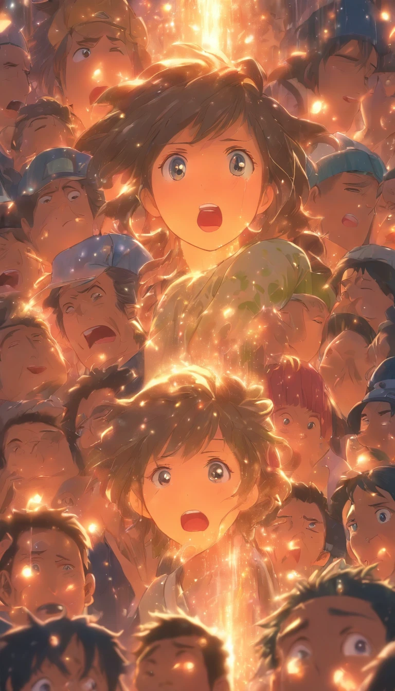 /imagine prompt: A beautiful and anguished woman with tears streaming down her cheeks, surrounded by a group of elderly people with haggard faces, ,32k, best quality, masterpiece, super detail, high details, by Makoto Shinkai ,in the style of the stars art group xing xing, --niji 5