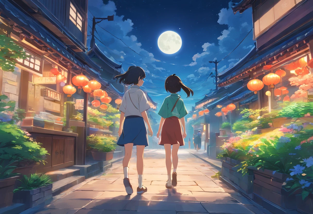 Best quality at best,tmasterpiece,The is very detailed,Face details,8K, detailed back ground,There are no characters,There are no humans,There are no characters,There are no roles,Pure landscape view,独奏,Chinese city,Chinese service,the night,themoon,scenecy,high place,horizon,ventania,wind blown,flowerbed