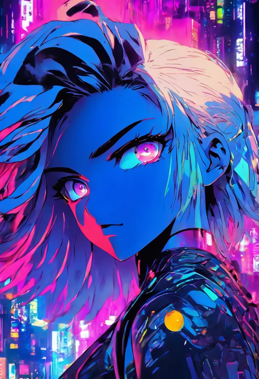 Anime girl with white hair and blue eyes with futuristic background, Digital cyberpunk anime art, digitl cyberpunk - anime art, Detailed digital anime art, dreamy psychedelic anime, Digital anime art, anime girl with cosmic hair, Digital art on Pixiv, Digital anime illustration, style of anime4 K, cyborg - girl with silver hair, anime styled digital art, Cyberpunk art style