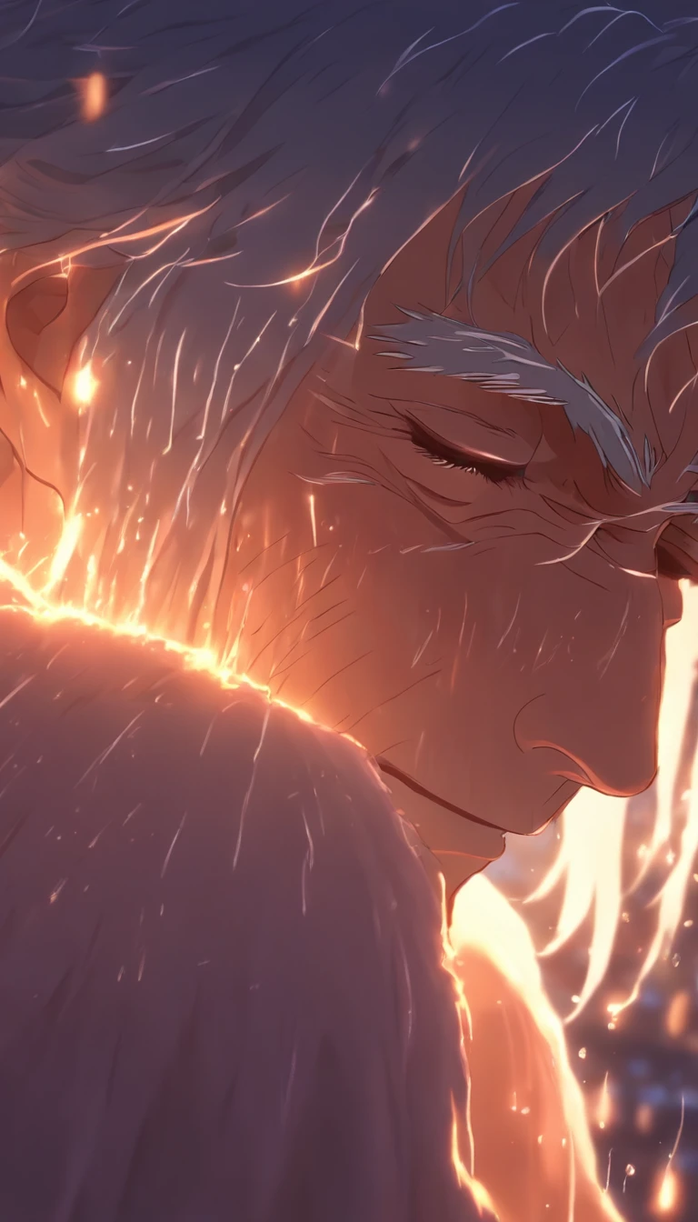 /imagine prompt: Old elder in tears, ,32K, Best quality, Masterpiece, Super detail, High details, By Makoto Shinkai ,in the style of the stars art group xing xing, --niji 5