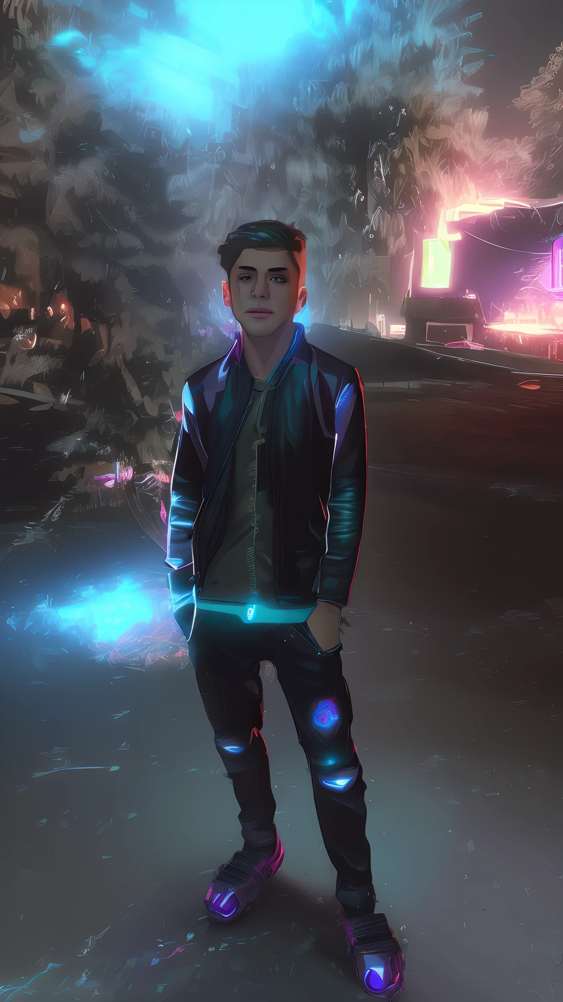 Change background cyberpunk handsome boy realistic face