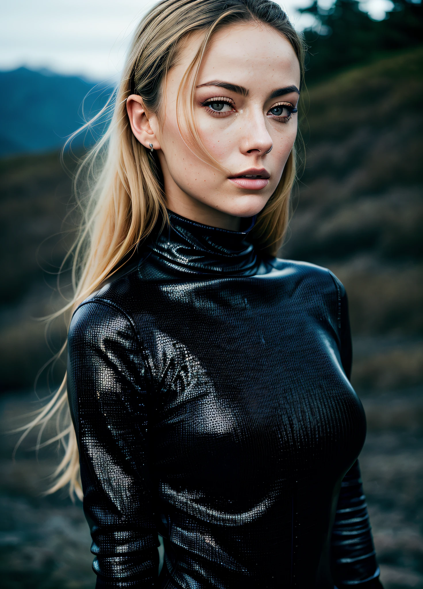 A stunning intricate full color portrait of (sks woman:1), wearing a black turtleneck, epic character composition, by ilya kuvshinov, alessio albi, nina masic, sharp focus, natural lighting, subsurface scattering, f2, 35mm, film grain,