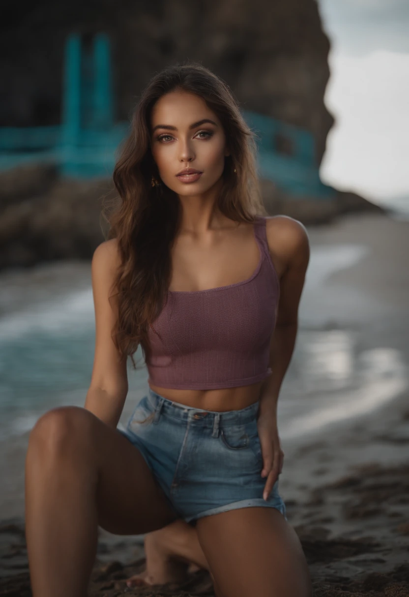 Arafed woman with matching tank top and panties, Sexy girl with brown eyes, portrait sophie mudd, brown hair and big eyes, Selfie einer jungen Frau, Bali am Strand, Violet Myers, ohne Make-up, Natural makeup, Blick direkt in die Kamera, Gesicht mit Artgram, dezentes Make-up, Stunning full body shot, Spaltung