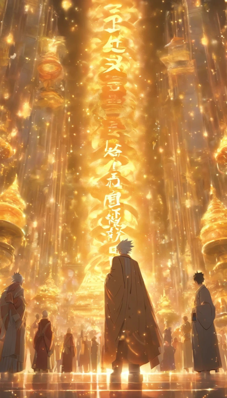 /imagine prompt: An elderly elder standing in front of the crowd, holding a table with five million contribution points written on it, surrounded by surprised and murmuring elders, with a majestic palace in the background showcasing the importance of cultivation, ,32k, best quality, masterpiece, super detail, high details, by Makoto Shinkai ,in the style of the stars art group xing xing, --niji 5"