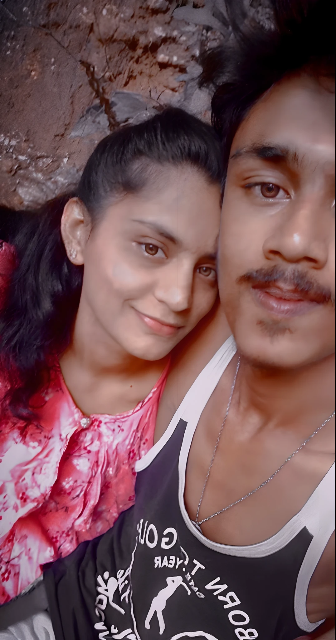 there is a man and woman posing for a picture together, lovely couple, in love selfie, couple pose, couple, very very low quality picture, with her long, ghutra and egal, ayan nag, facebook post, happy couple, old picture, profile pic, momma and papa, with lovely look, profile image, selfie photo, candid picture, analog photo