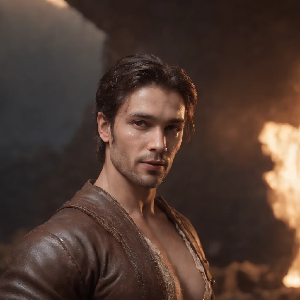 (Professional 3D rendering:1.3) de (Realistic:1.3) Foto de arte mais bonita do mundo,Features soft, bright male heroes, ((Epic hero fantasy rough muscular man wet hero angry look long hair short beard and fierce expression in dynamic pose, fantastic location, majestoso ambiente desordenado)), corpo inteiro 8k unidade render, action shot, poros da pele, very dark lighting, sombreamento pesado, circunstanciado, Rosto detalhado, (vibrante, fotogrdeia realista, Realistic, Dramatic, Escuro, foco nítido, 8k), (Old leather clothes damaged by bad weather:1.4), ((((Use peles)))), (intrincado:1.4), decadente, (altamente detalhado:1.4), pintura digital, rendering by octane, art stations, Conceito-Arte, liso, foco nítido, illustration, germe da arte, (Loish:0.23), Wlop Ilya Kuvshinov, e Greg Rutkowski e Alphonse Mucha Gracias, (global ilumination, studiolight, Light Volumetric), chuva forte, floating particles, patife, fantasia, Onze, corpo inteiroesbian, ((Fundo escuro e antigo da cidade:1.3)),CGSesociedade,art stations