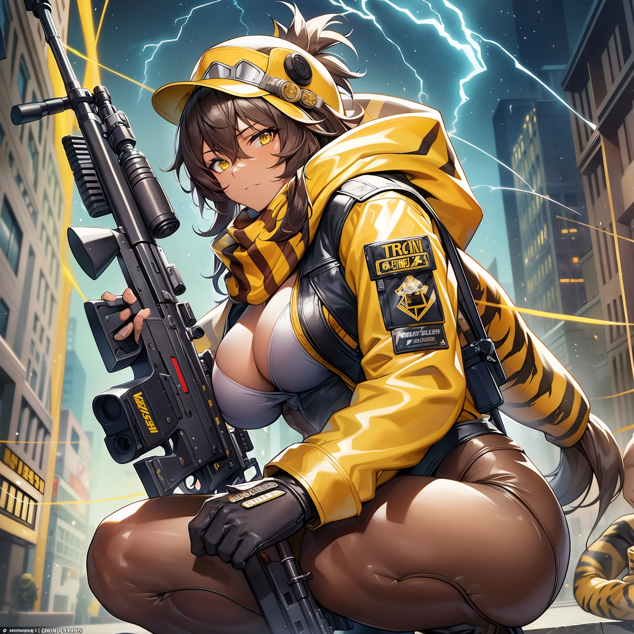 Outrageous resolution、masterpiece++、top-quality++、ultra-definition++、ultra-definition++、4k++、8k++、from side、(Background Focus)++、Dressed woman crouches in a yellow jacket and black scarf with a sniper rifle in a place where yellow lightning strikes that destroy a city, and praises brown-skinned colossal breasts mature sniper slaying tiger、Loon sniper with brown skin huge breasts sniper slaying tiger by crouching in a yellow jacket with a sniper rifle and black scarf in a yellow lightning strike、Brown skin huge breasts mature sniper sniper slaying tiger by crouching in a yellow jacket and black scarf with a sniper rifle in a place where yellow lightning strikes、A brown-skinned colossal breasts mature sniper squatting in a yellow jacket and black scarf with a sniper rifle in a place where yellow lightning strikes flying above kills a tiger.、Married woman wearing a yellow jacket and black scarf with a sniper rifle in a place where yellow lightning strikes and crouches and brown-skinned colossal breasts mature sniper slays tiger、The president slashes a tiger by a brown-skinned mature woman sniper wearing a yellow jacket and black scarf with a sniper rifle in a place where yellow lightning strikes、Detailed contemporary art、Contemporary Art Style、BlakeWitch with brown skin big breasts mature sniper slaying tiger wearing yellow jacket and black scarf with sniper rifle in a beautiful modern yellow lightning strike place、College student crouching in a yellow jacket and black scarf with a sniper rifle in a place where yellow lightning strikes and brown skin colossal breasts mature sniper slays tiger、Contemporary Art Behans、A high school student crouches in a yellow jacket and black scarf with a sniper rifle in a place where yellow lightning strikes and slays a tiger with brown skin、A female sniper with brown skin squatting in a yellow jacket and black scarf with a sniper rifle in a beautiful yellow lightning strike slayer slays a tiger、A brown-skinned colossal breasts mature