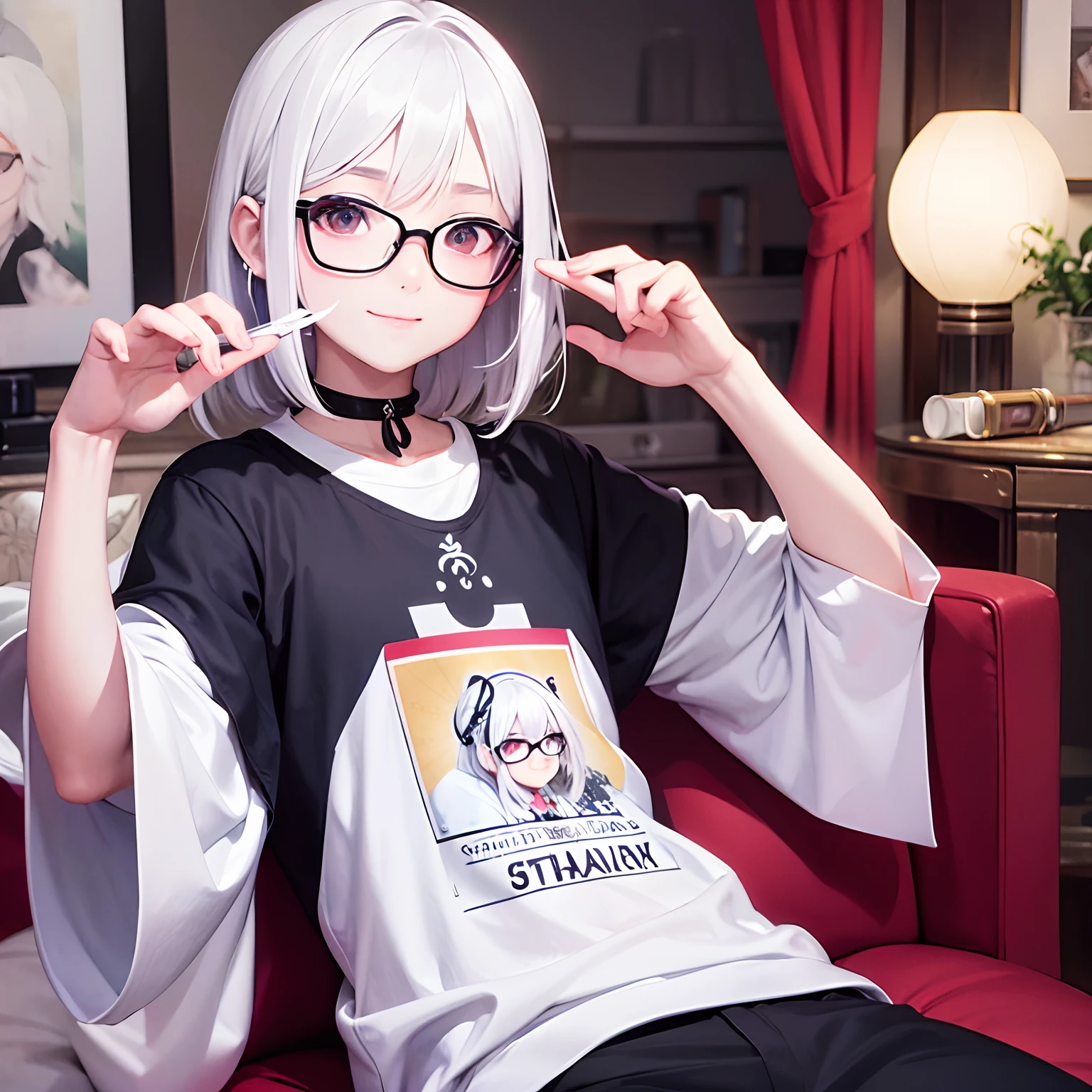 Film Effects,Fancy effects,intricate-detail {Ikko,Uncle,独奏,Petite,ssmile,White hair,Tee shirt ,eye glasses,
