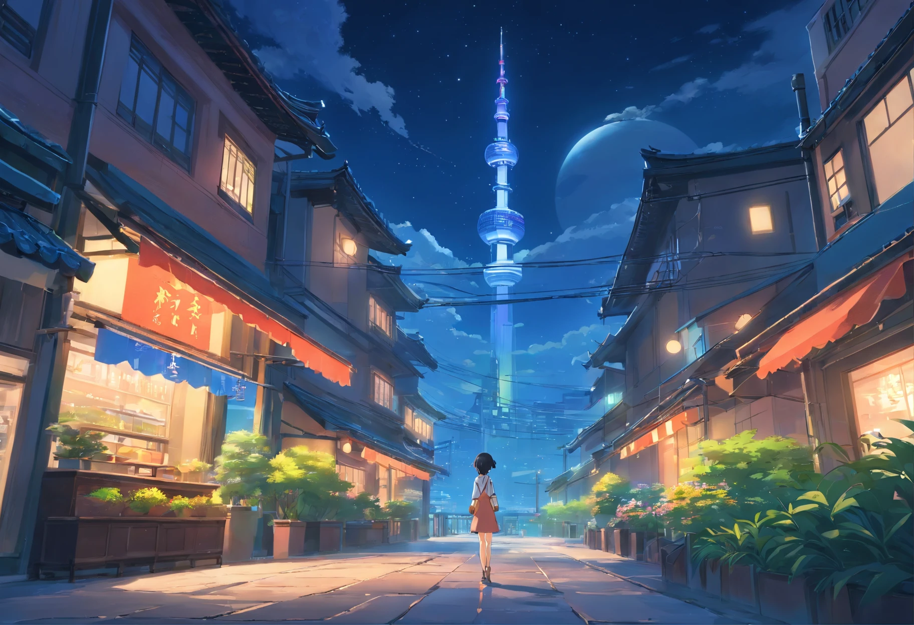Best quality at best,tmasterpiece,The is very detailed,Face details,8K, detailed back ground,There are no characters,There are no humans,There are no characters,There are no roles,Pure landscape view,独奏,Chinese city,Chinese service,the night,themoon,scenecy,high place,horizon,ventania,wind blown,flowerbed