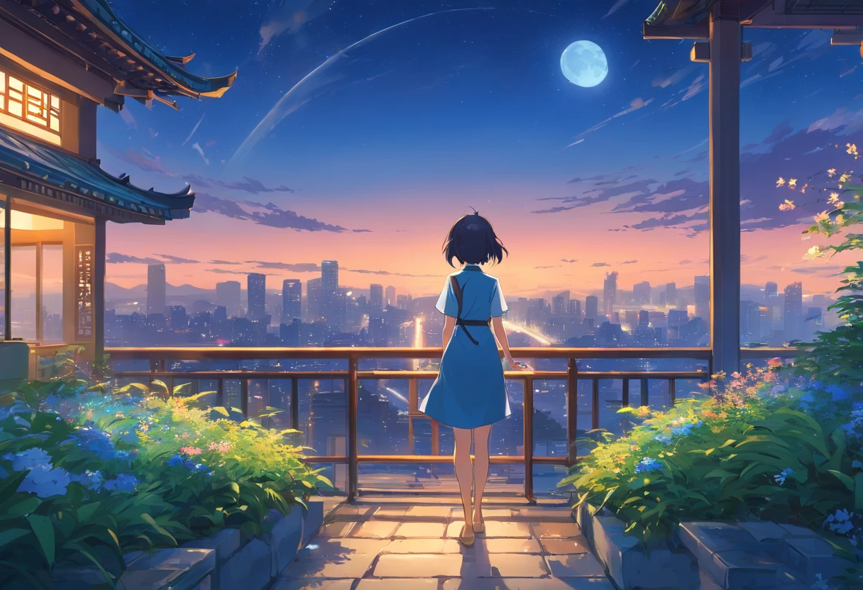 Best quality at best,tmasterpiece,The is very detailed,Face details,8K, detailed back ground,Sleeping maiden,There are no characters,There are no humans,There are no characters,There are no roles,Pure landscape view,独奏,Chinese city,Chinese service,the night,themoon,scenecy,high place,horizon,ventania,wind blown,flowerbed