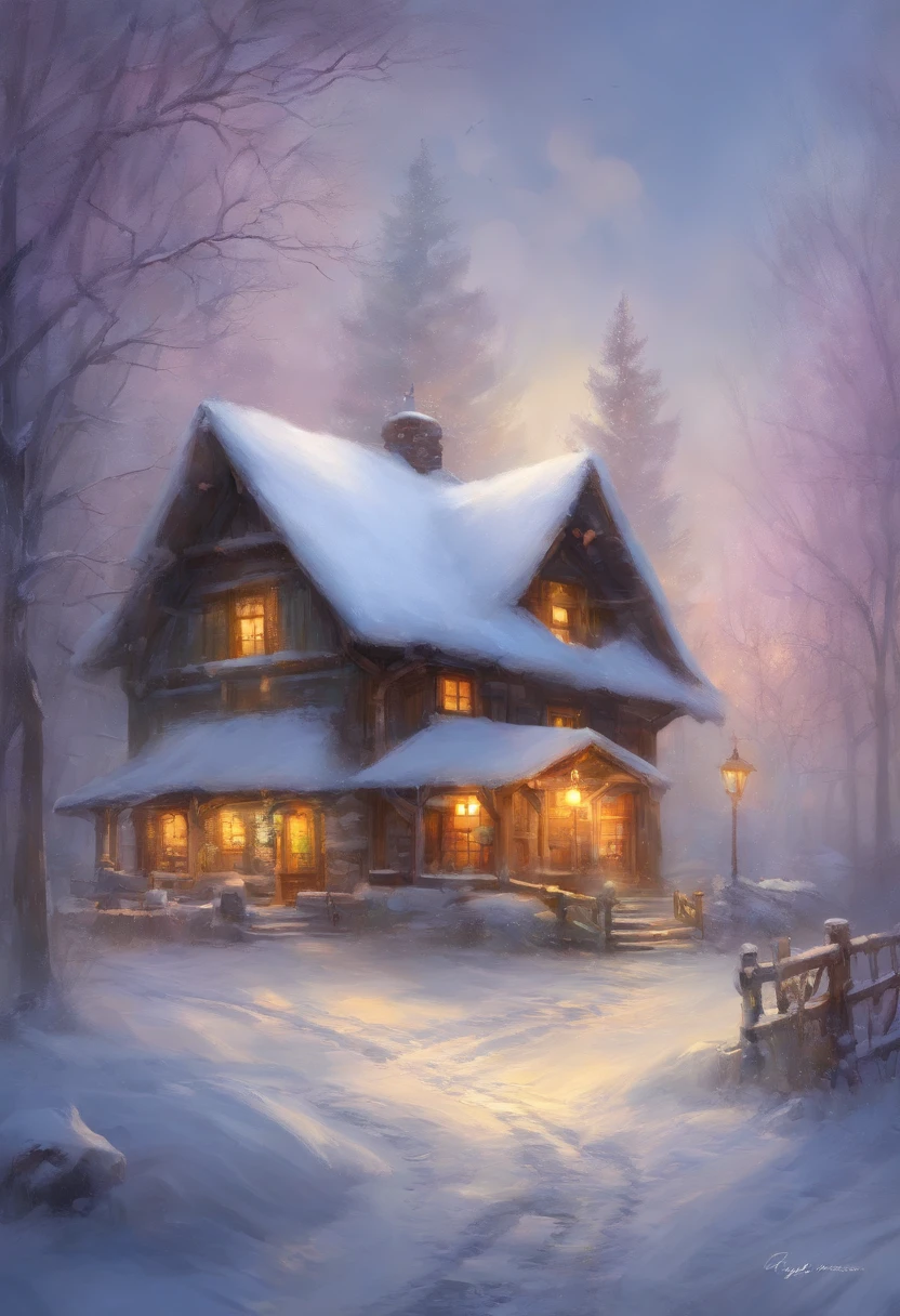 tmasterpiece,Best quality at best,high high quality,the Extremely Detailed CG Unity 8K Wallpapers,Draw winter scenes,Illustration style,Two children building snowmen in front of the house,santa,elk,sled,Oyuki,The entire scene is covered in snow。digital illustrations,复杂,Uptrend,pastel colour,oil painted,award winning photography,Bokeh,depth of fields,hdr,blooms,color difference,真实感,The is very detailed,trends in art station,CGSociety trends,复杂,high detal,dramatics,Midjourney Art