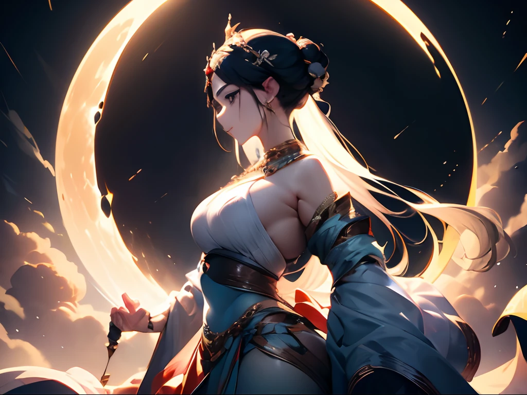Profile of the goddess of the moon、masterpiece、highcontrast、cinematlic lighting、Detailed shading、top-quality、Top image quality