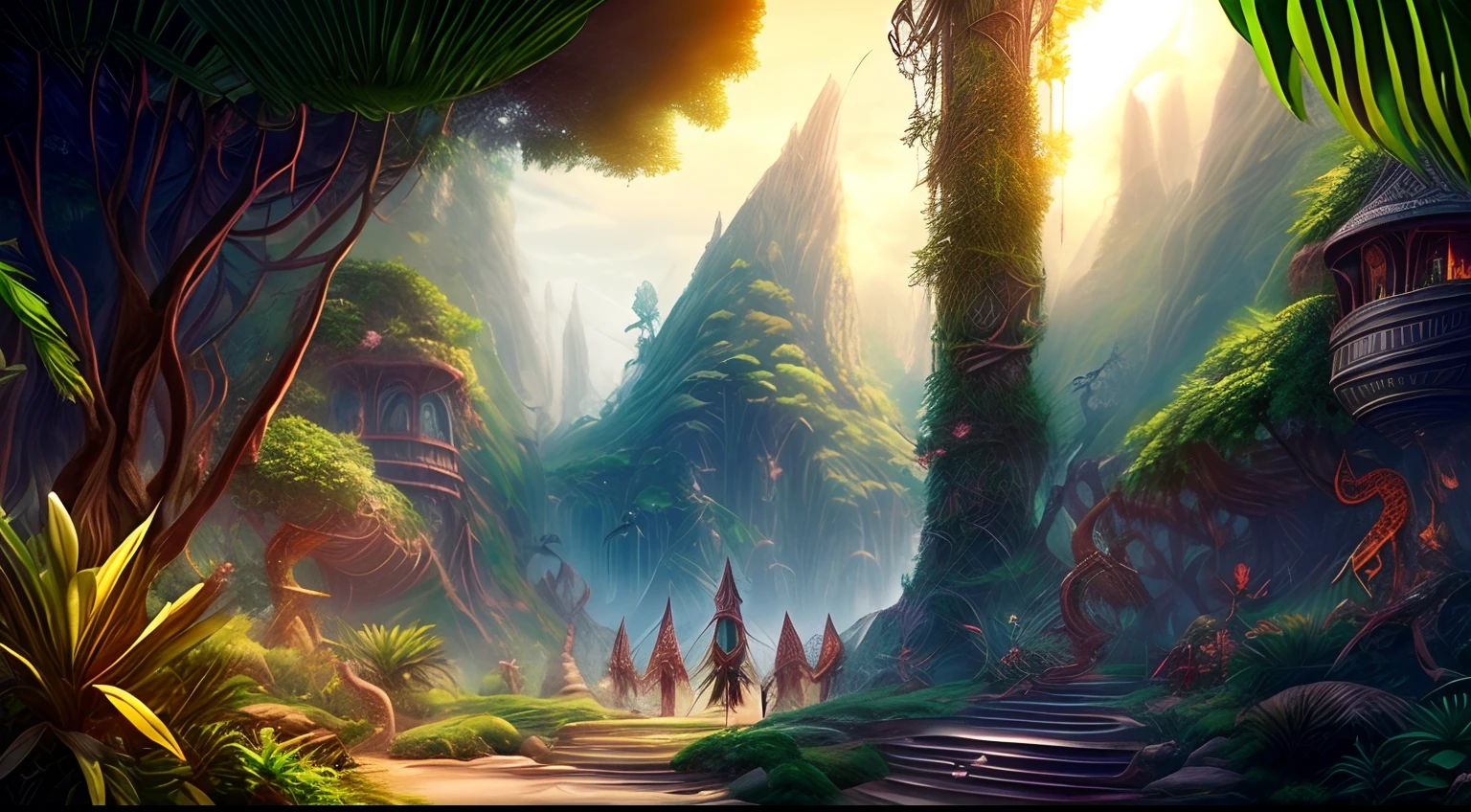 Fantasy Jungle, Wide Shot, Many elves