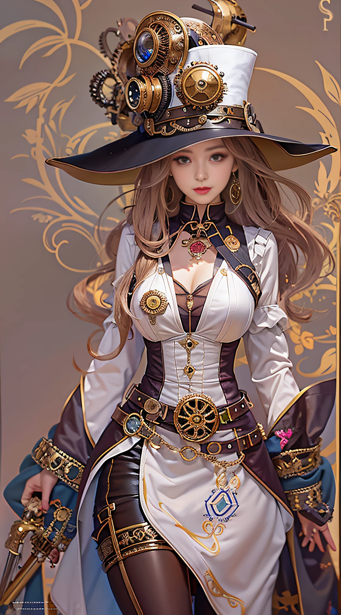 Lady of Alafed – Steampunk costume and hat pose, steampunk beautiful anime woman, by Yang J, guweiz on artstation pixiv, Stunning character art, cushart krenz key art feminine, fantasy outfit, guweiz on pixiv artstation, chengwei pan on artstation, style of wlop