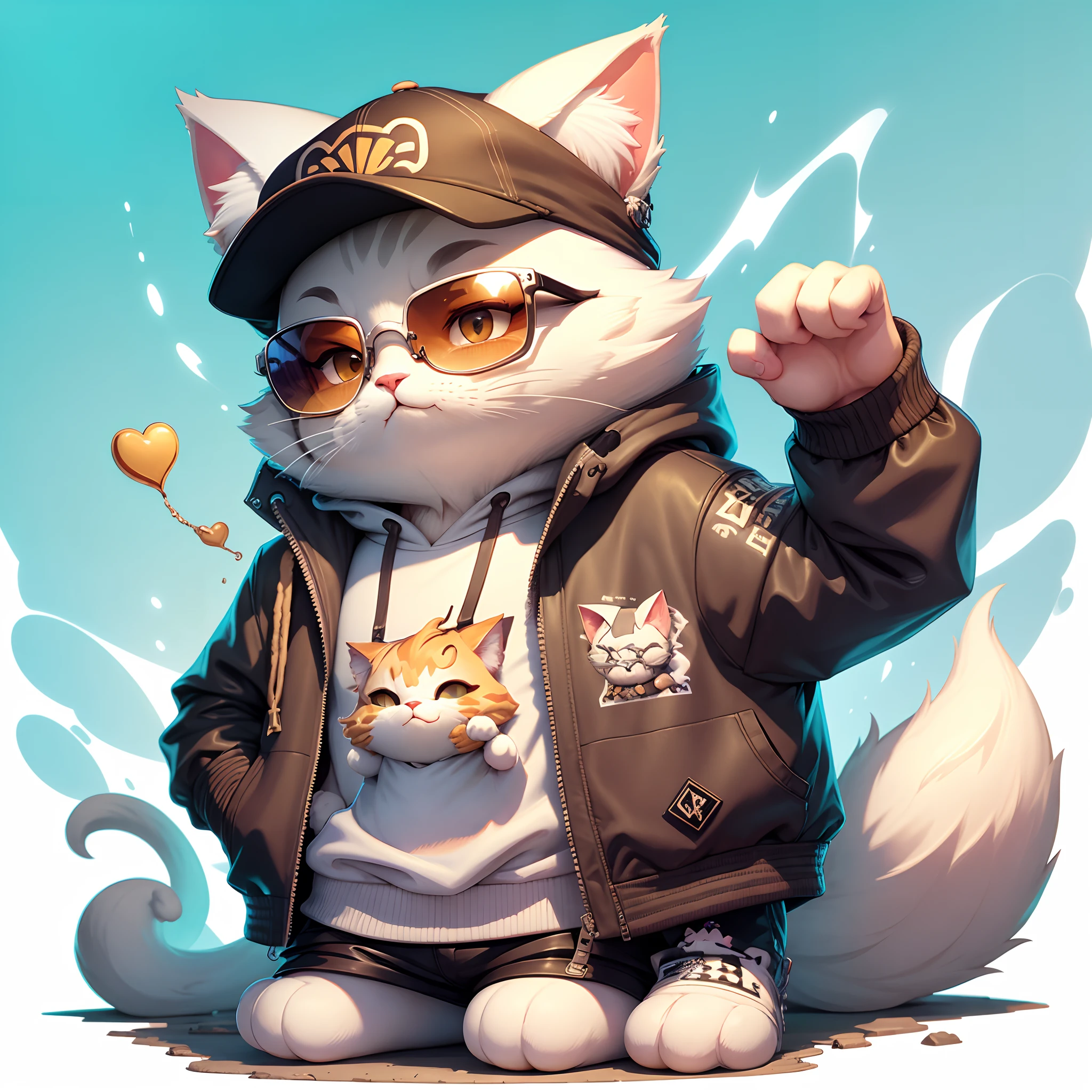 c4tt4stic，White cartoon cat in jacket and sunglasses，,pose bonita,Wearing Hat、I'm eating ramen,