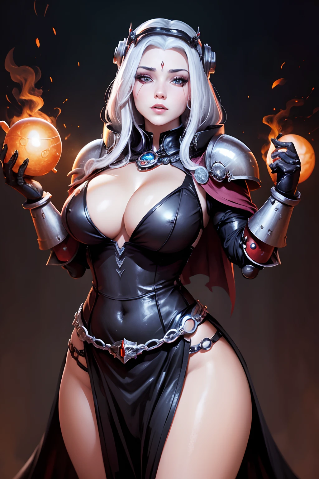 sexy female tech priest, heavy armor, beautiful face, from warhammer 40k