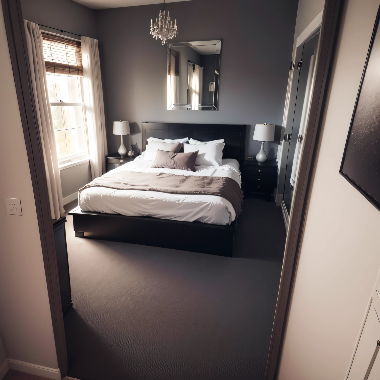 dark carpet bedroom with Mirror and Final Touches