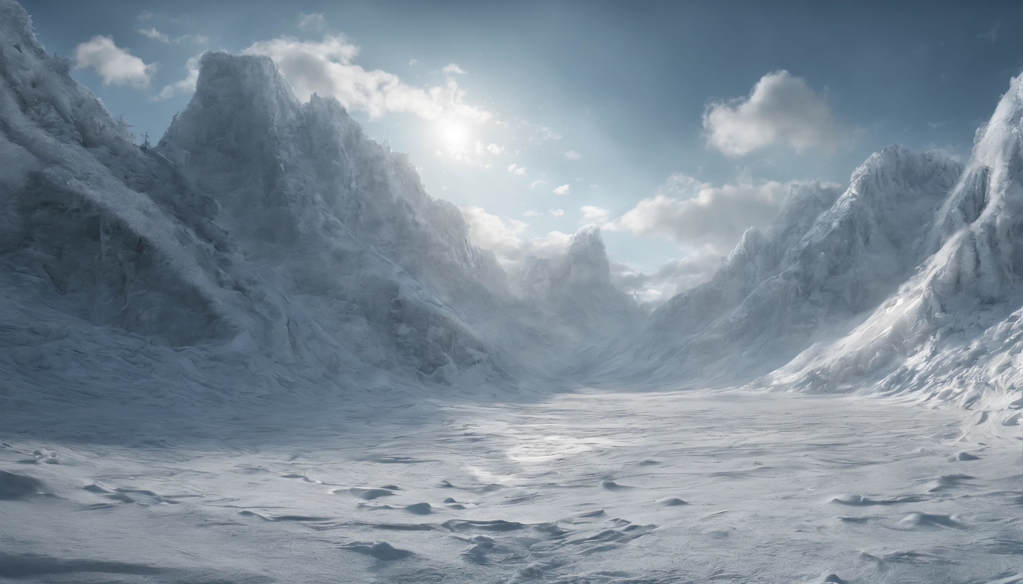(Distant view)Best quality, Masterpiece, 1 Frost Kingdom, snowfield, high resolution, (photograph realistic:1.4), surrealism, Dream-like,fusionart,