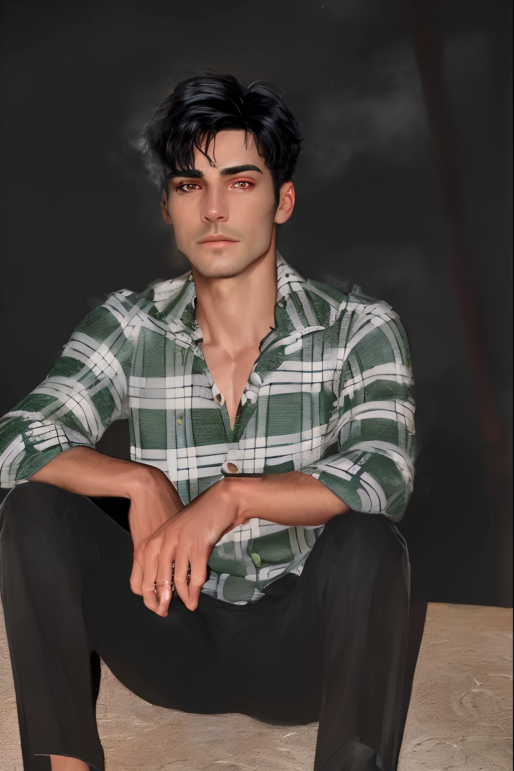 undercucho Close Portrait of Elegant Person [undercucho] in bespoke MAN suit: tall muscular man, classic style, intricate detial baroque, elegant, bright lights, highly detailed, digital painting, artstation, concept art, soft and sharp focus, portrait , illustration, art by wlop, mars ravelo and greg rutkowski (High detail skin: 1.2), 8k uhd, DSLR, soft lighting, high quality, film grain, Fujifilm XT3 mix4, male model, (((1 MAN))) suit, seductive, Florence, Italy background, (((/LOOKING AT THE VIEWER/))) ((((SHORT BLACK HAIR))) (((SHOULDER-LENTH HAIR))) (((RED RUBY EYES))) (((DELIGHTED LOOK))), SMILE, MYSTERIOUS AURA, night, bokeh, depth of field, (upper body: 1.0), best quality, intricate details, detailed eyes, masterpiece, film grain, 1900s, kodakchrome, flashlight, strange smoke around him, MASTERPIECE