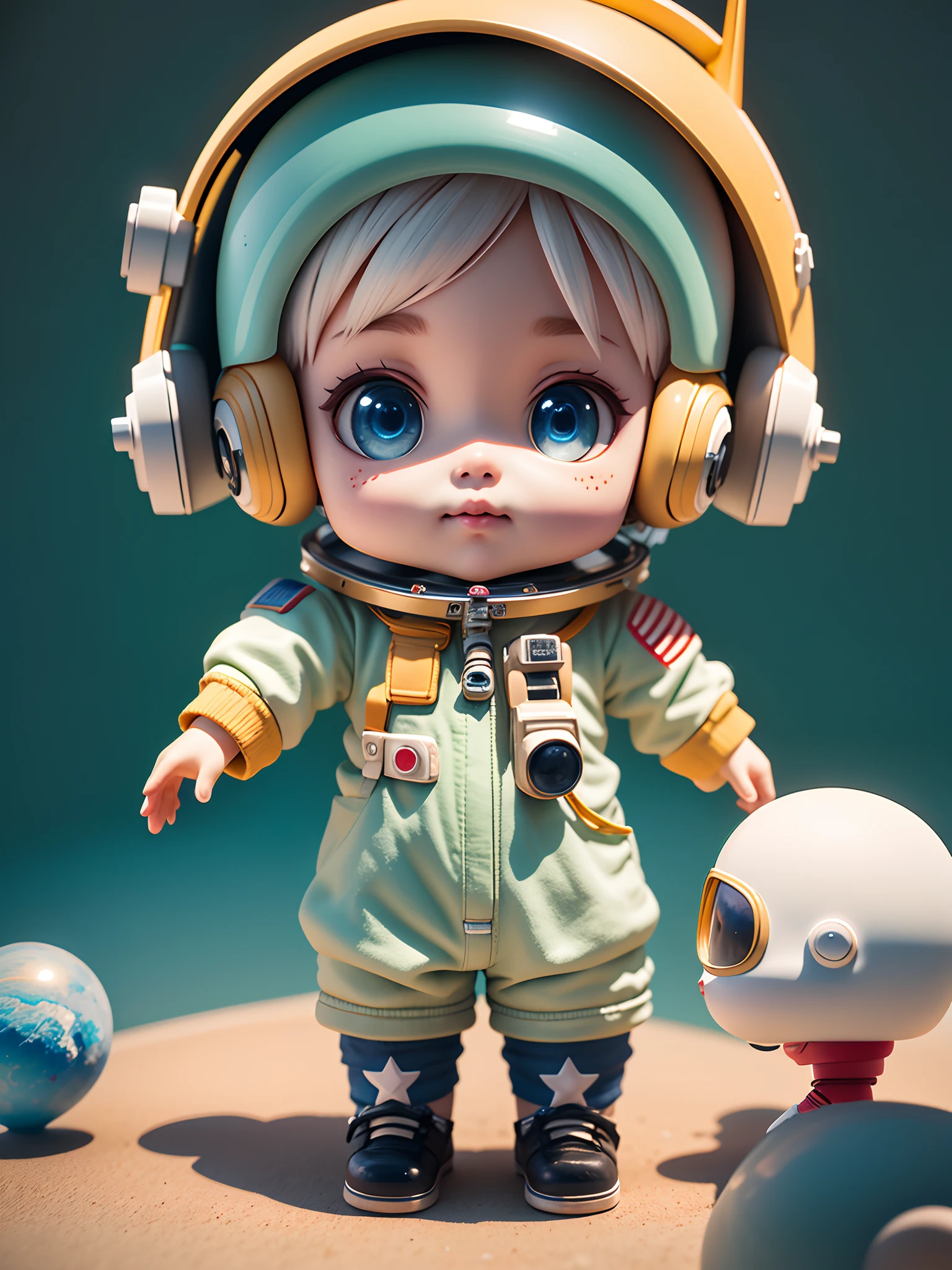 There is a little doll with helmet and helmet, cute 3d rendering, little astronaut looking up, portrait anime space cadet boy, cute 3d anime boy rendering, cute detailed digital art, male explorer mini cute boy, 3d rendering stylized, 3d rendered character art 8k, cute digital painting, anime style 3d, super detailed rendering