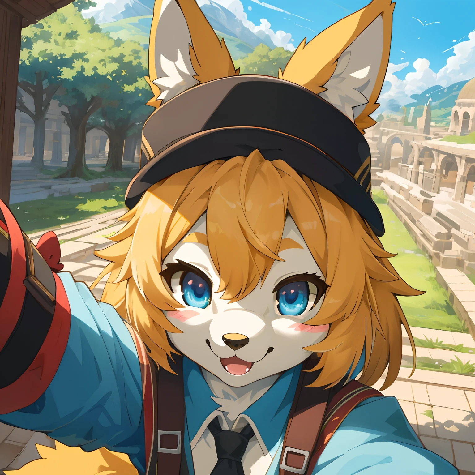 super high resolution, detailed background, World Heritage Site, 6+boys, 6+girls, Happy, joyful, absurdres(highly detailed beautiful face and eyes)perfect anatomy(Photos of solo travelers)(kemono, furry anthro)selfie,