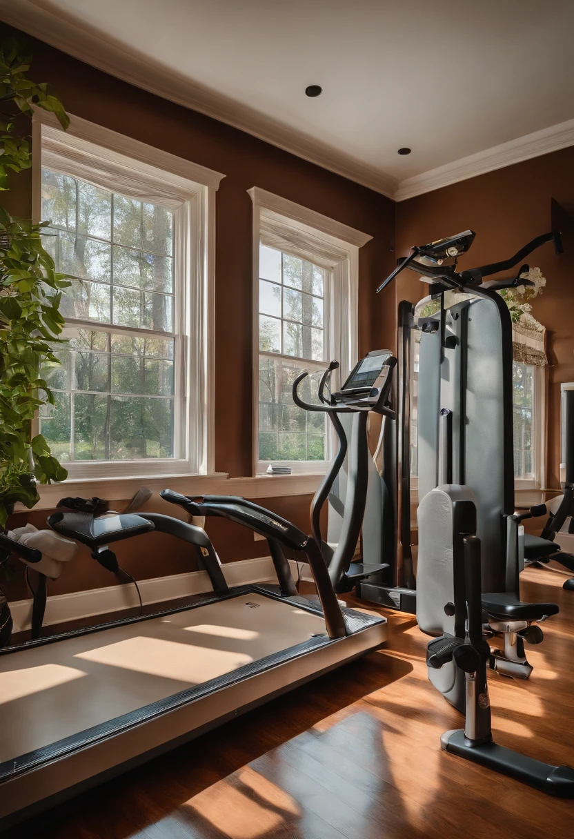 Elegant space,Bright,European style wainscoting,There is a variety of fitness equipment,River view from the window
