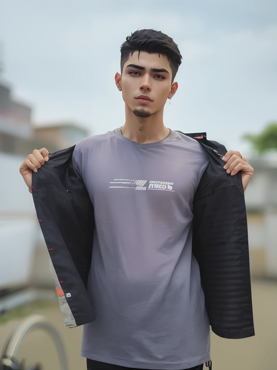 Change background cyberpunk handsome boy. Realistic face