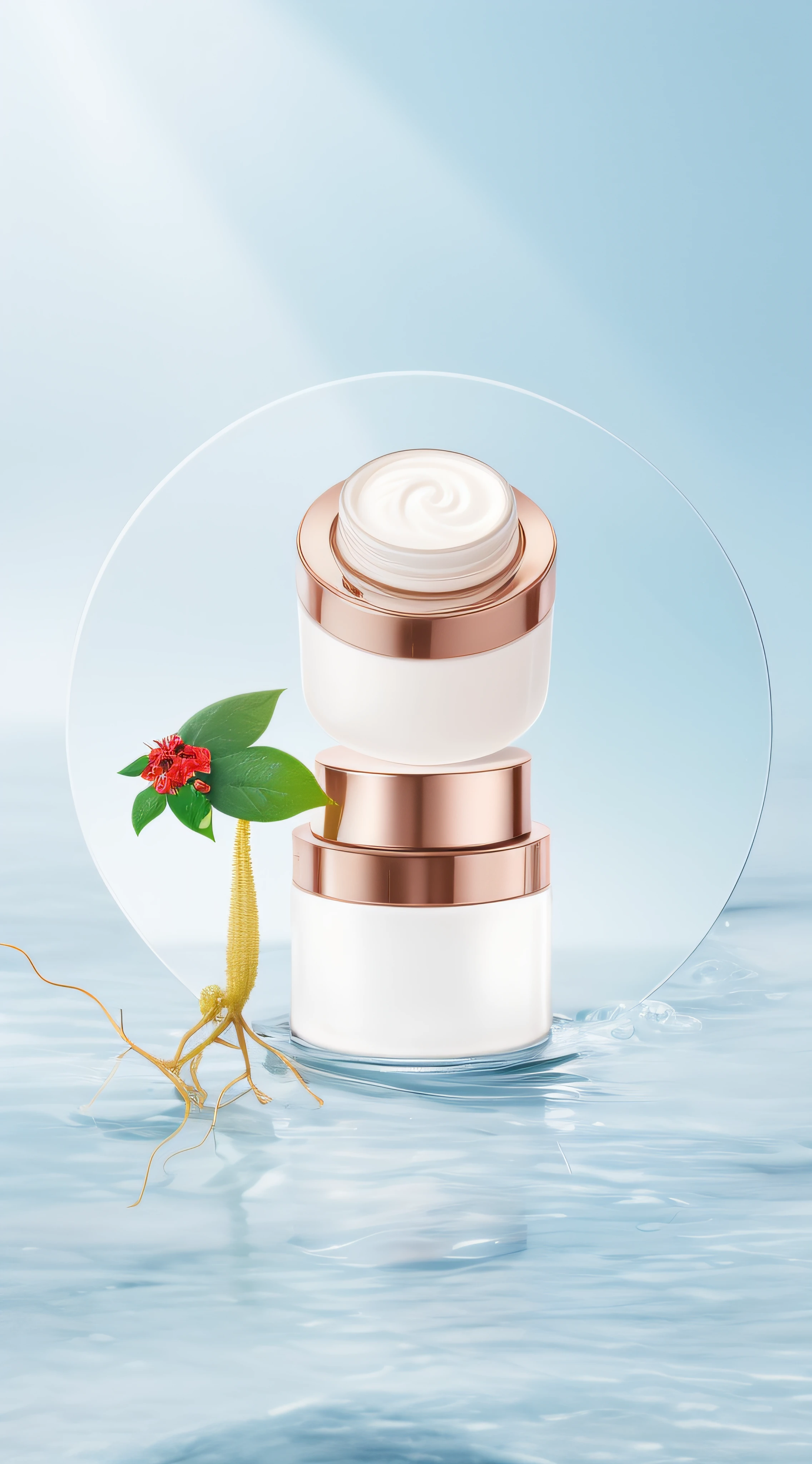 There was a bottle of cream,A plant grows inside, pristine skin, SleekDesign, Smooth porcelain skin, exquisitedetails, Skincare, skin care, bubbling skin, high quality topical render, Close portrait, beauty shot, Radiant skin, crisp smooth lines, crisp smooth clean lines, smooth vibrancy, immaculate complexion, textured base ; product image, jia